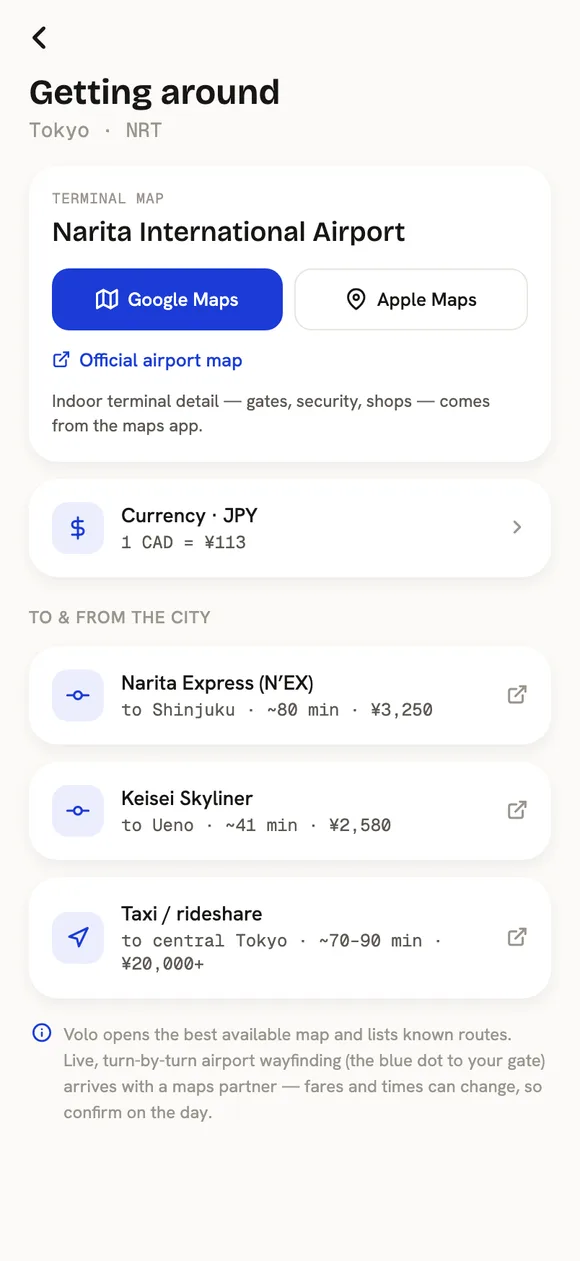 Getting around screen with terminal map and transfers