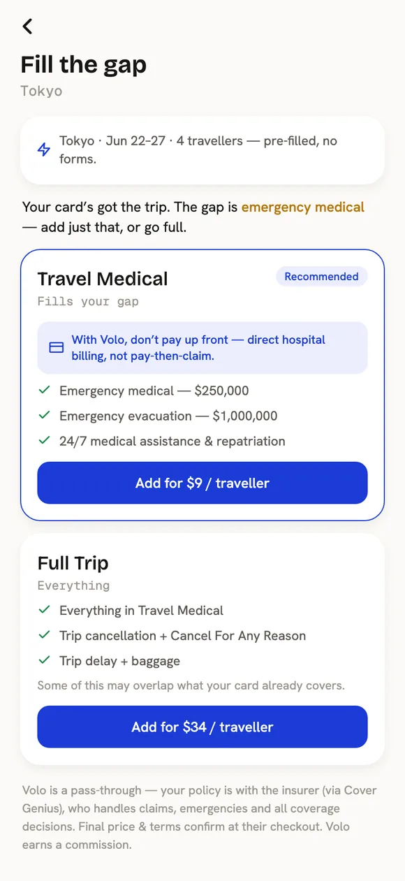 Coverage quote with travel medical that pays the hospital direct